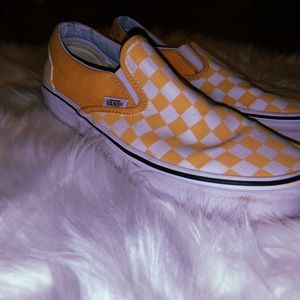white and yellow checkered vans